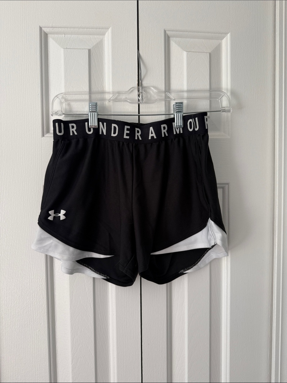 Under Armour Women’s Black and White Athletic Shorts with Pockets